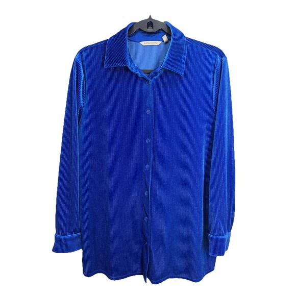 Soft Surroundings Velvet Boyfriend Tunic Shirt Petite Large Blue Button Up Top - Picture 1 of 8